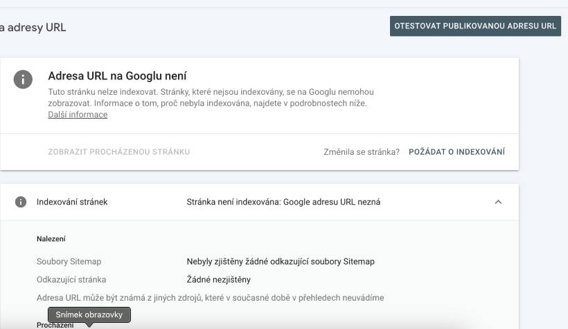 Google Seach Console indexování URL